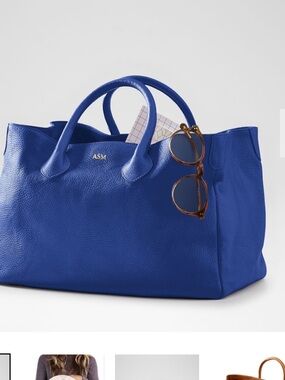 Mark & Graham Cobalt Blue Pebbled Leather Tote with Top Handles